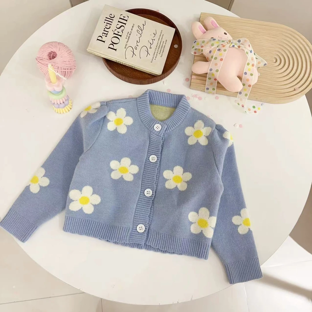 汤圆家童装2025秋季新款韩系甜美花朵提花针织开衫 XA-915