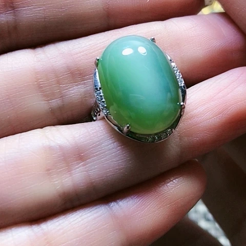 和田玉戒指银S925镶嵌