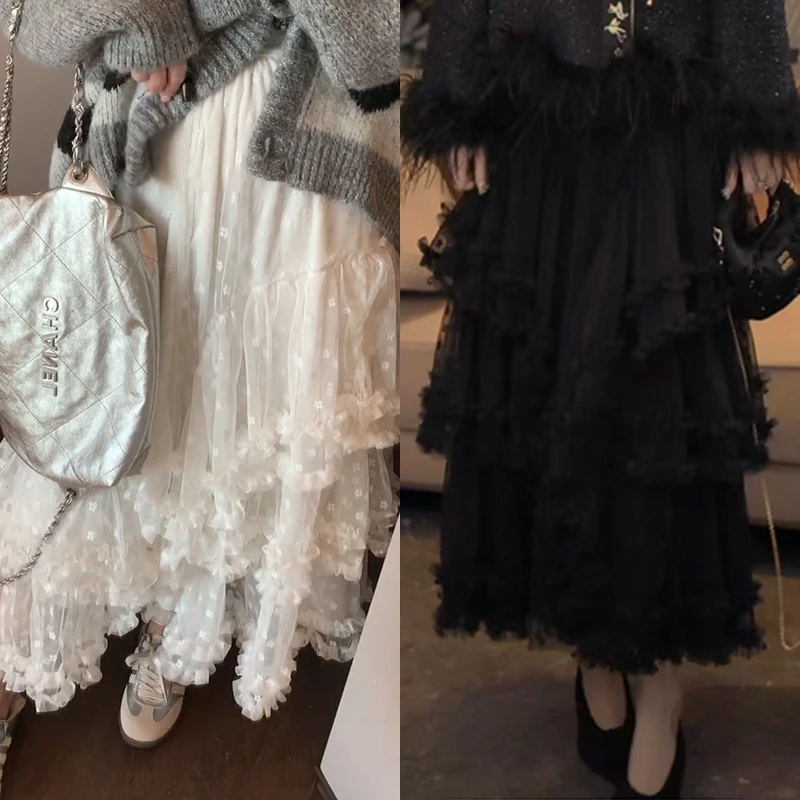 【mimius】游鹿鹿 重工多层纱拼接不规则蛋糕加绒半身裙汉服F11306