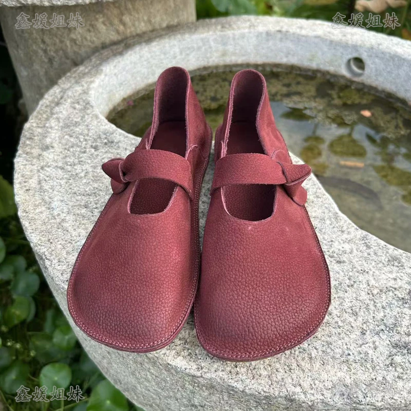 202569真皮单鞋纯色玛丽珍鞋浅口单鞋时尚度假风国风复古软底舒适