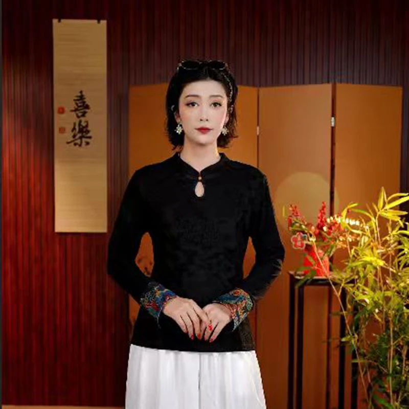 [彩韵-蓝色]周周高定新中式高定彩韵提花打底衫
