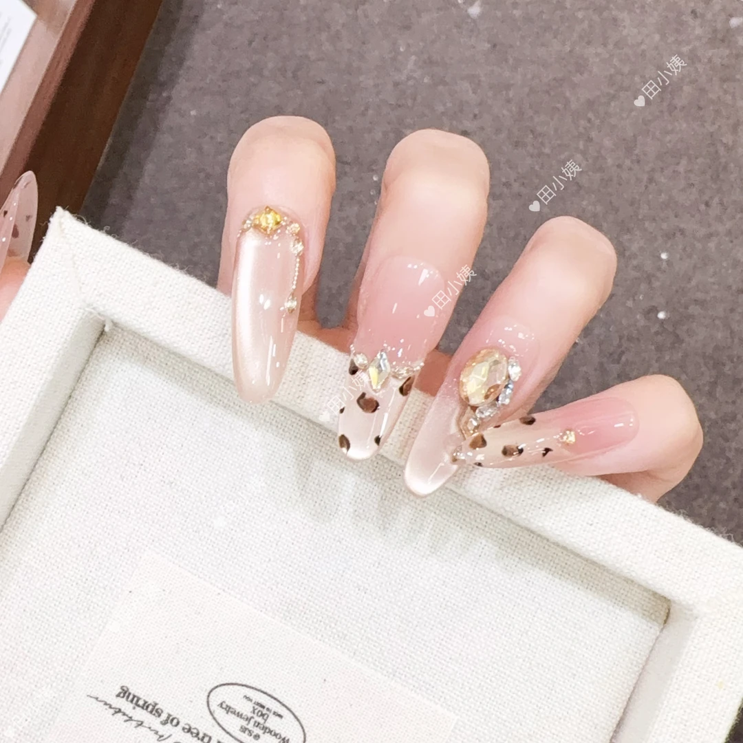 【美拉德】金色豹纹纯手工穿戴甲美甲穿戴式光疗甲冰透渐变流行纯欲