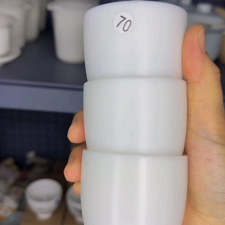 孤品素烧羊脂玉茶杯三个一组70号