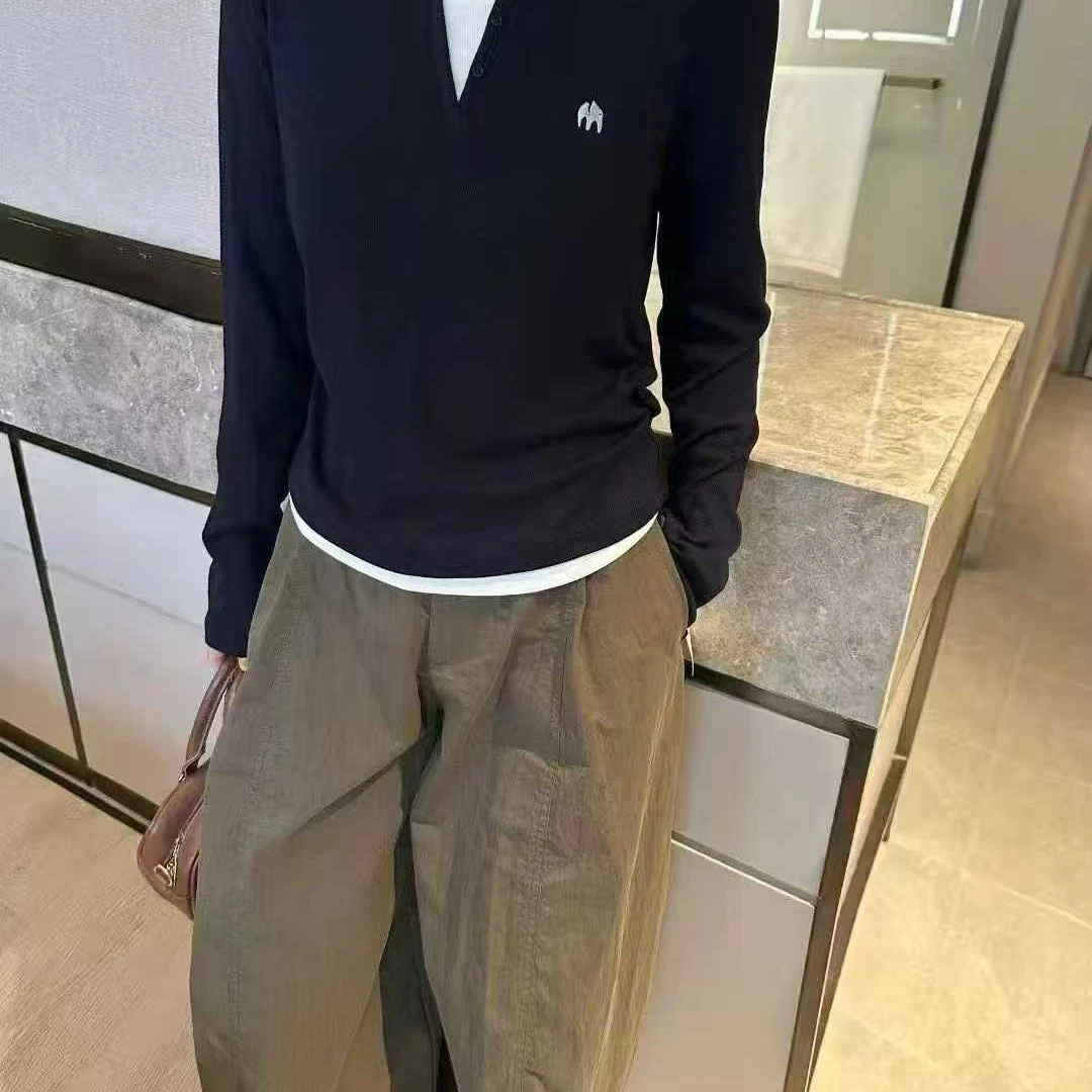 长袖圆领休闲风字母T恤秋季休闲翻领潮流套装