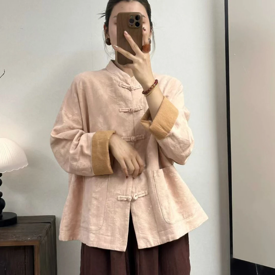 苏歆纺 亚麻提花慵懒风中国风秋冬复古短款外套MQ7211