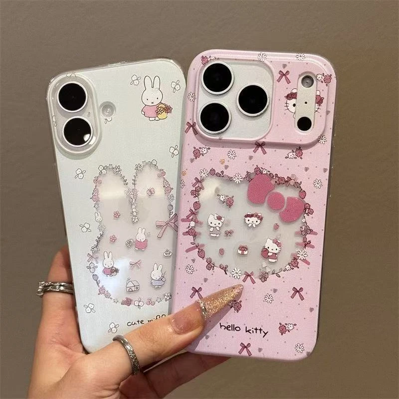 镂空碎花凯蒂米菲兔适用iPhone17Promax手机壳16苹果15卡通14防摔