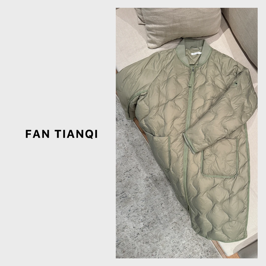 范天奇/FAN TIANQI【苔绿】葫芦压线中长廓形保暖鹅绒服FJOT511038