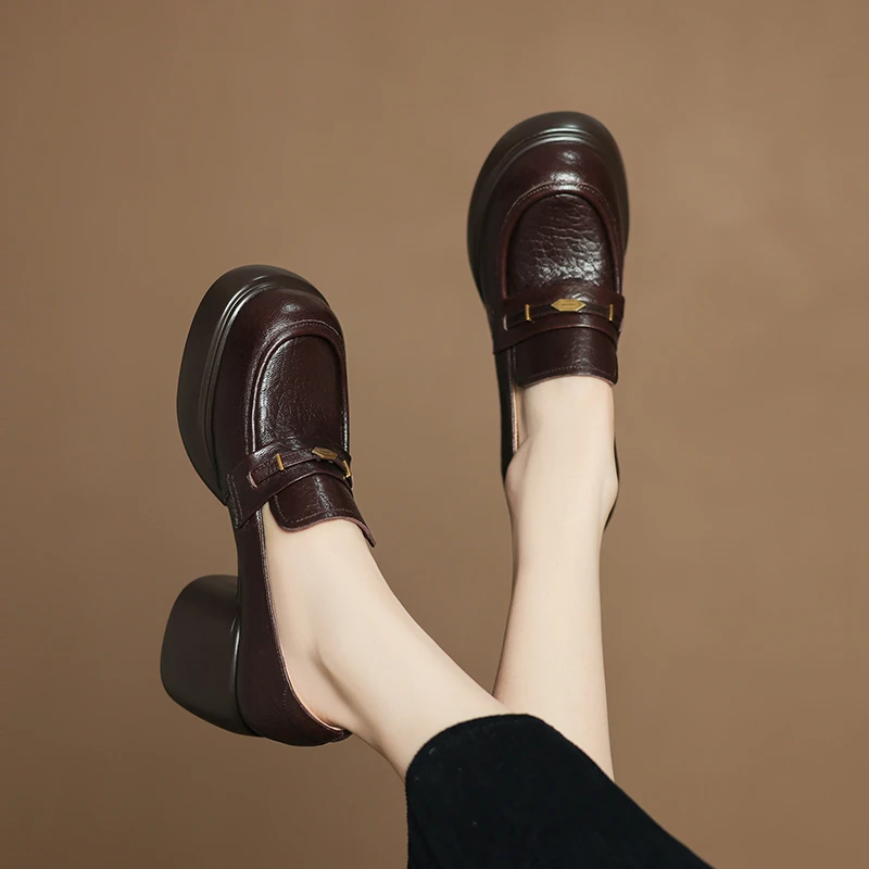 羊皮/跟高8cm/春秋百搭真皮软底复古厚底英伦风圆头舒适妈妈单鞋