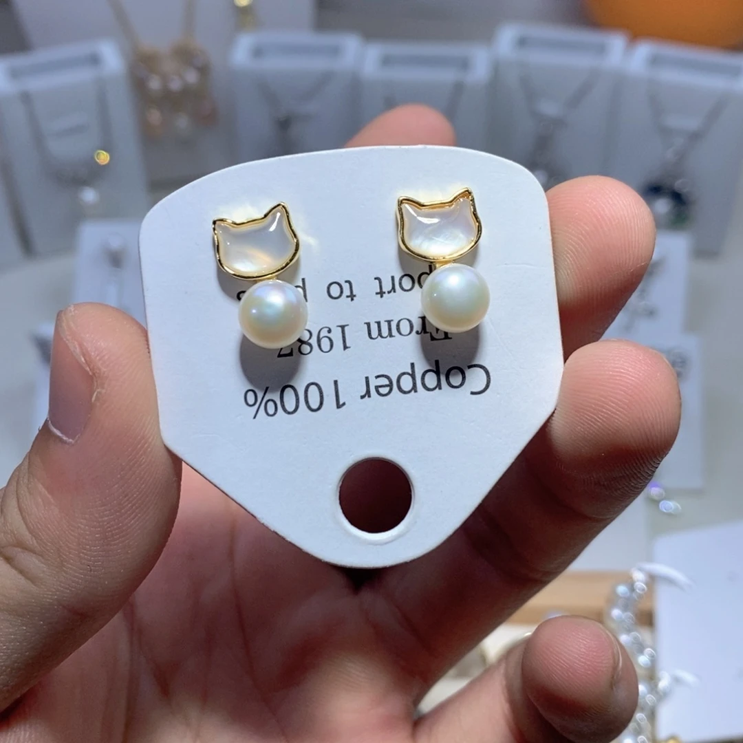 耳饰银S925镶嵌淡水珍珠