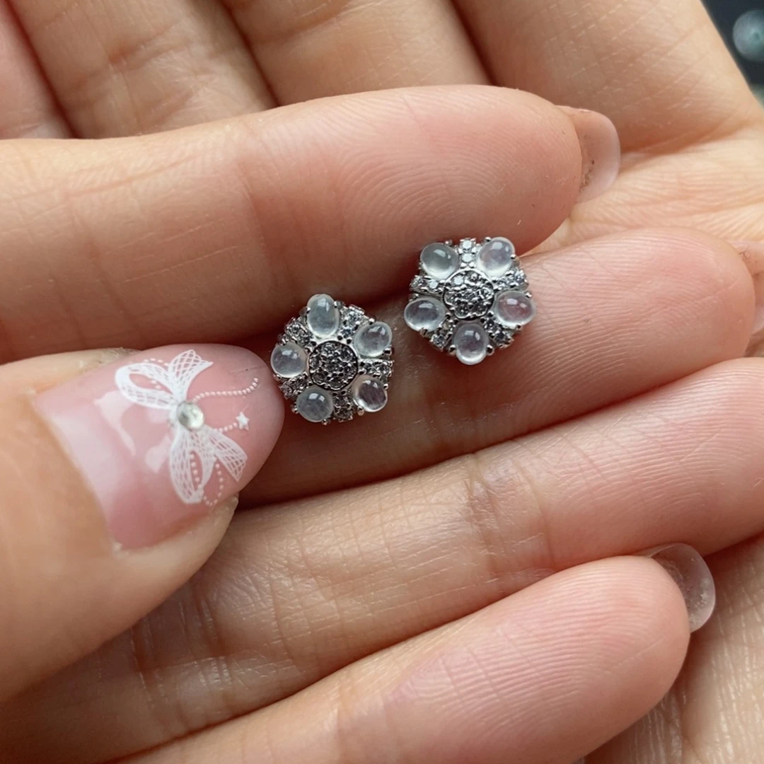 翡翠耳饰银S925镶嵌翡翠首饰