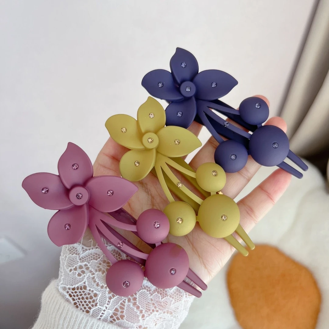 2025春夏新款水钻磨砂夹子鸭嘴夹紫荆花夹子气质花朵盘发抓夹女