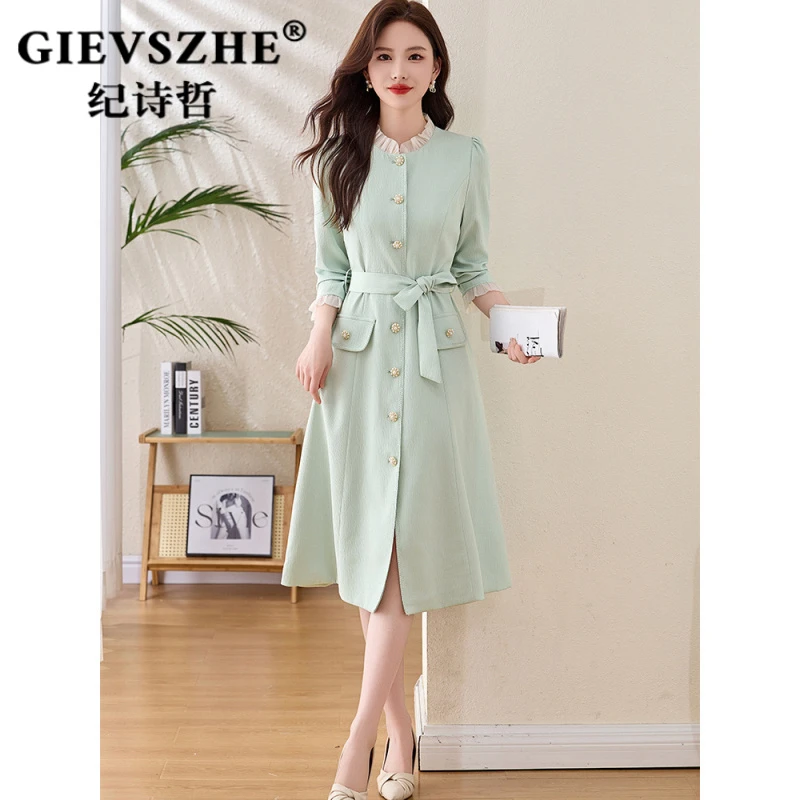 纪诗哲女士连衣裙显瘦2025秋季新款长袖优雅气质显瘦中长款修身裙
