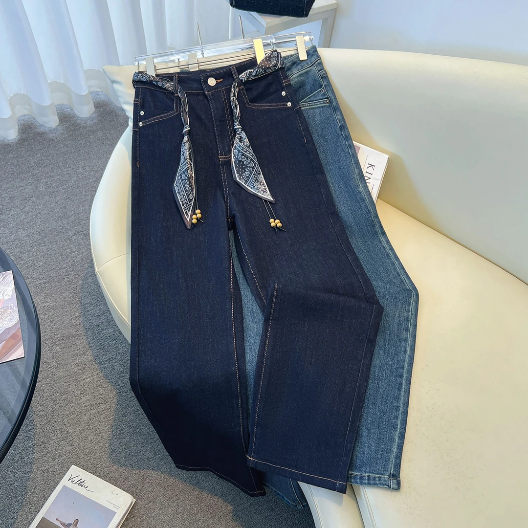 拉夏贝尔2025秋季新款高腰显瘦牛仔裤女宽松遮肉休闲裤百搭阔腿裤