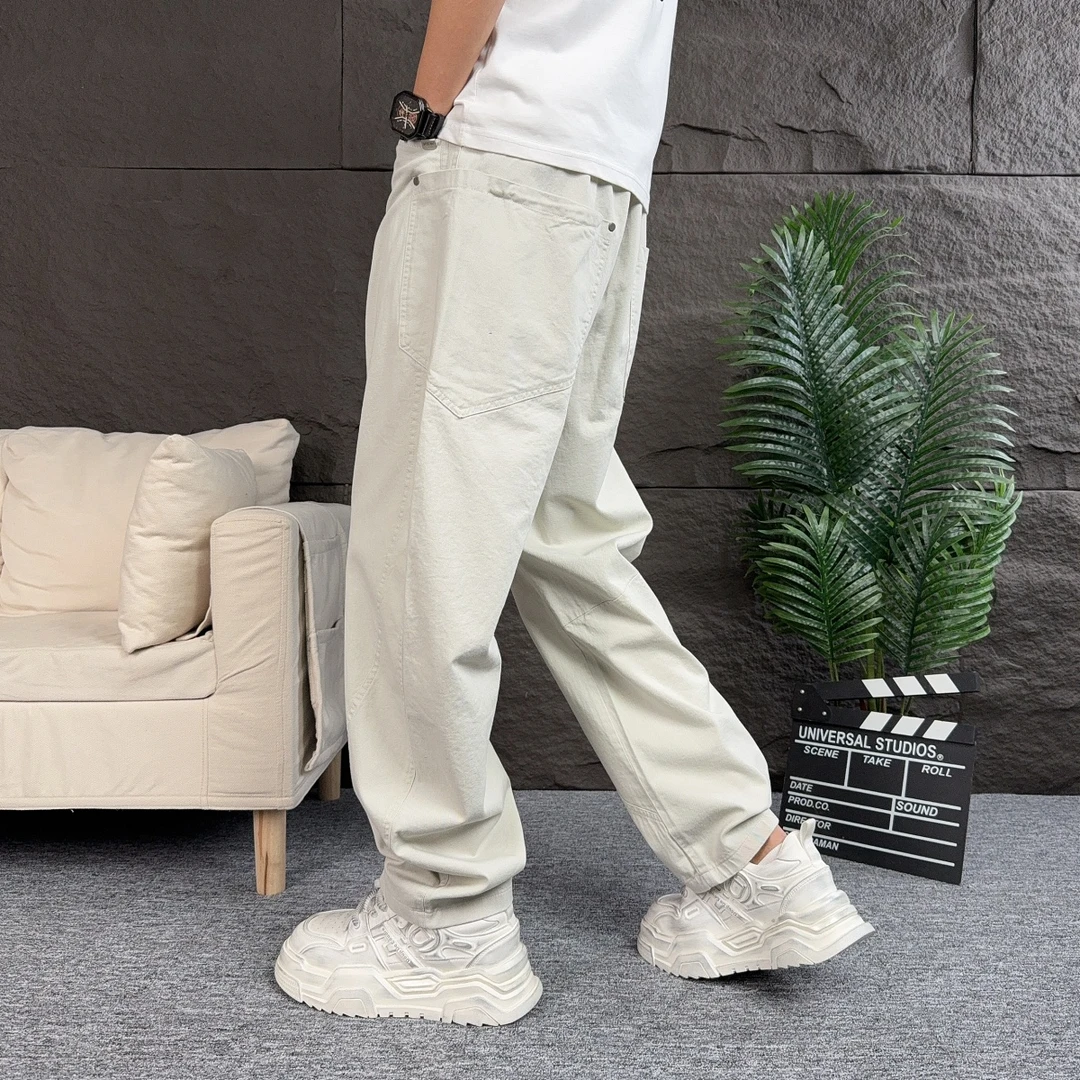 解构拼接慵懒风弯刀阔腿牛仔裤男春秋季潮牌痞帅休闲裤直筒工装裤