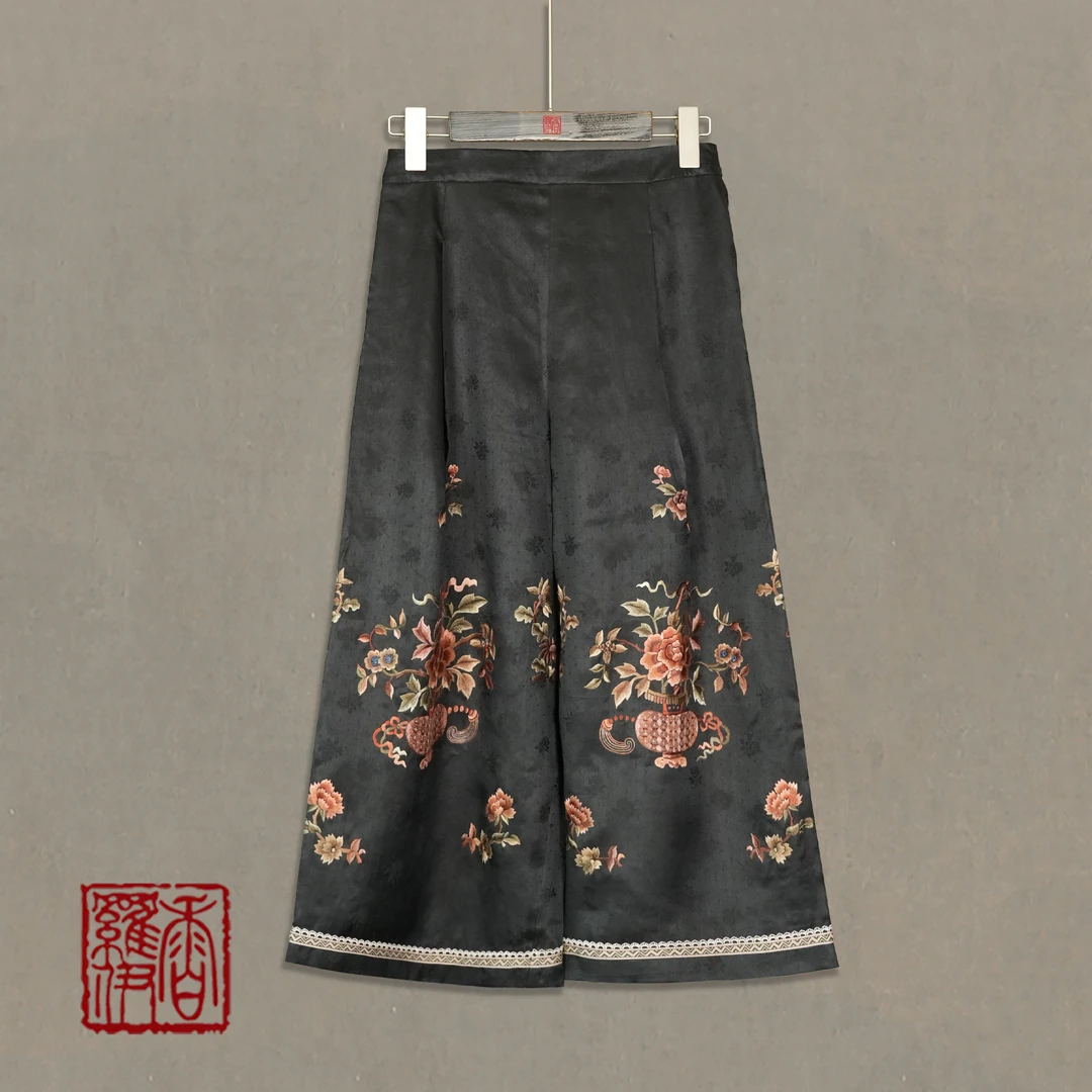 香罗伊【瓶中卉】传统中式绣花裤子