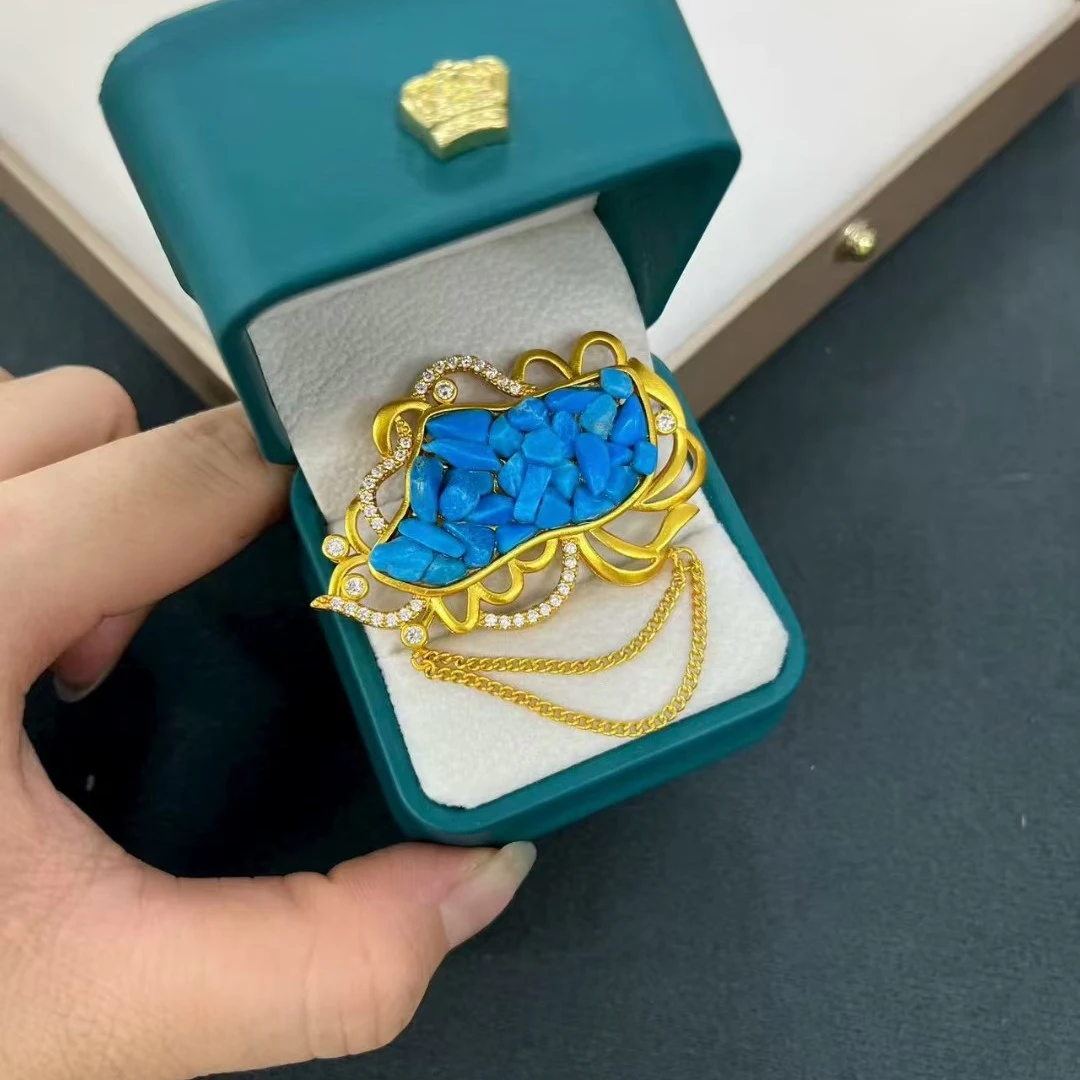 铜合金锆石胸针 藏式饰品民族风尼泊尔镀金不掉色胸针