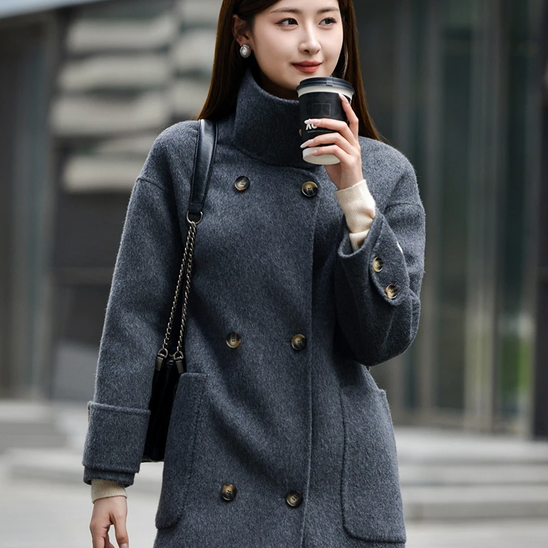 2025秋冬季新款双面呢羊毛大衣女中长款赫本风外套呢子毛呢加厚