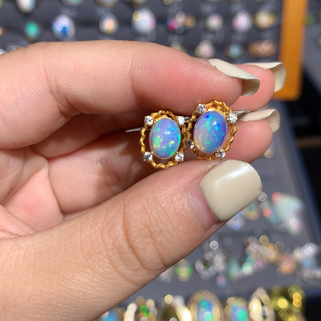 银S925镶嵌欧泊欧泊耳饰l