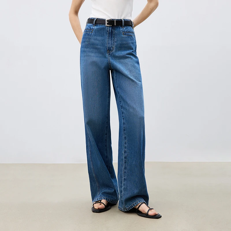 自巧小个子白色直筒牛仔裤双分割线拖地裤遮胯显瘦长裤 25ZQ91152