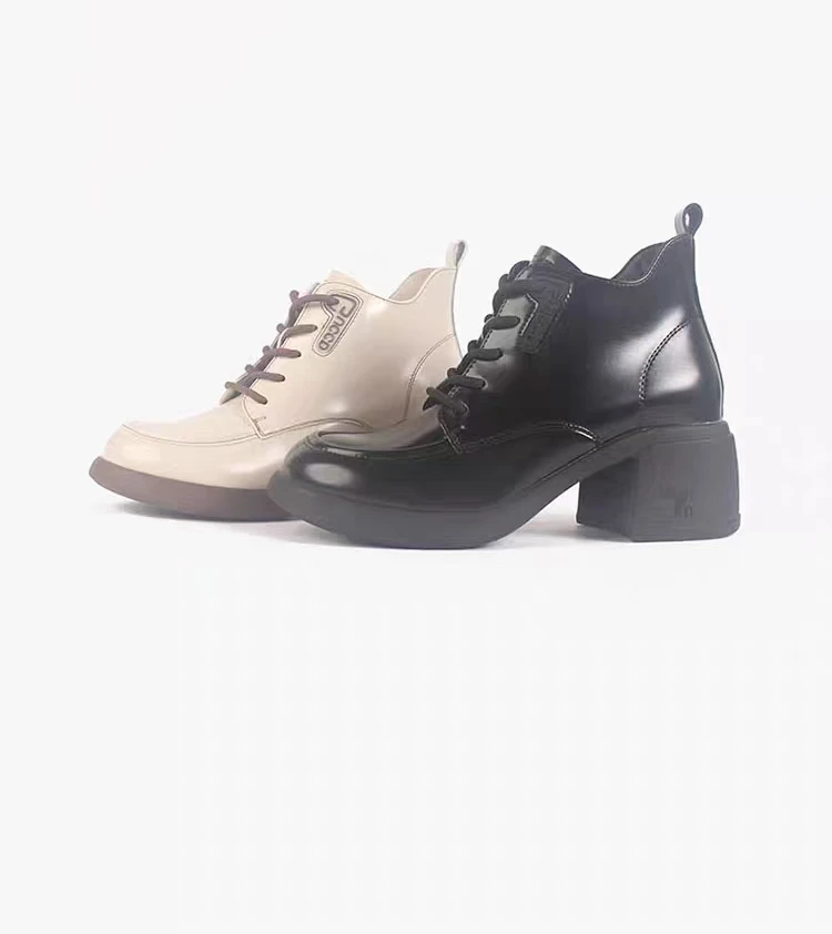 粗跟短靴女靴子马丁靴女2024年秋冬季新款英伦风漆皮单靴2109E