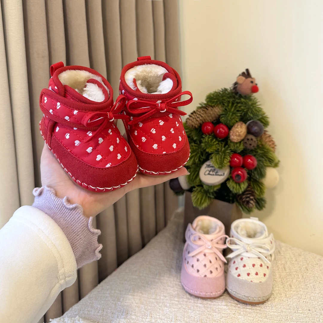 冬季加绒公主鞋0-2岁女宝宝冬季加绒防滑高帮防掉学步鞋