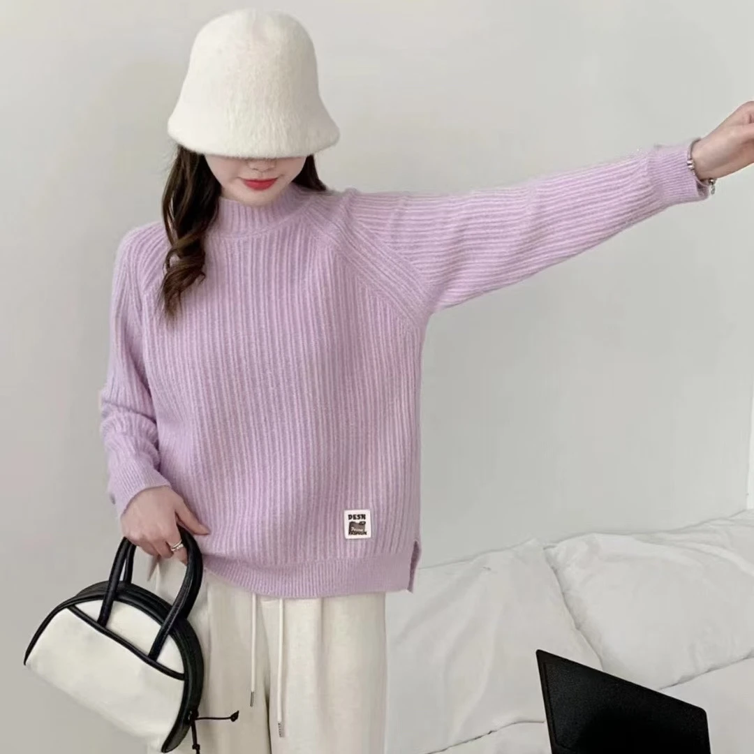 包袖厚款宽松毛1822针织衫网红针织衫时尚加厚套头纯色秋冬半高领