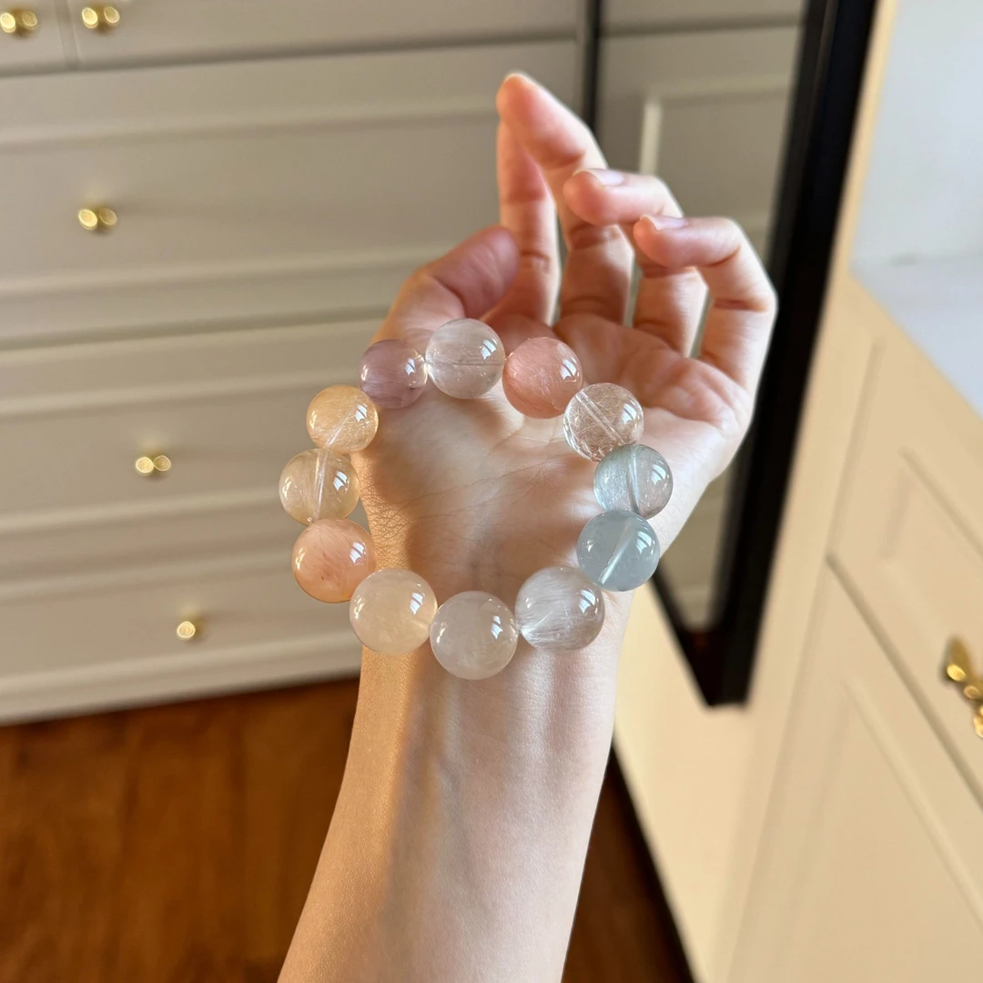 轻奢新款马卡龙彩兔毛手串天然冰种净体顺发水晶珠串女多样性发一
