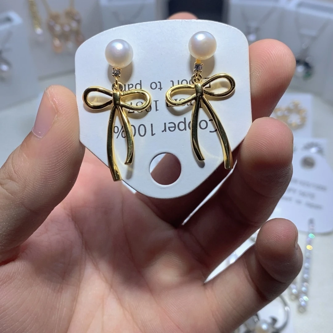 耳饰银S925镶嵌淡水珍珠