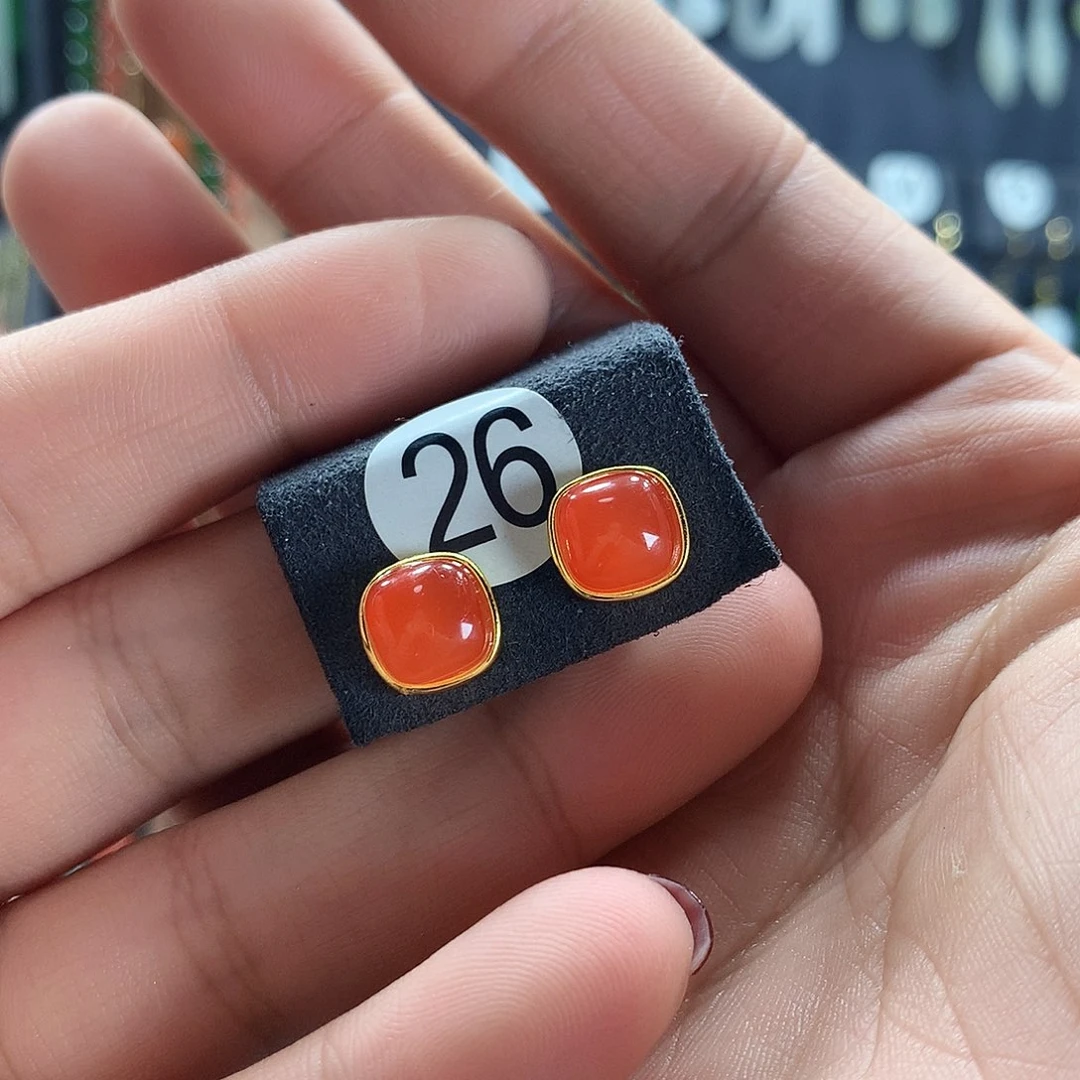 南红玛瑙耳饰银S925镶嵌默*26