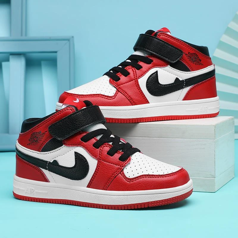 【莆田四季皮面男童女童鞋子】aj鞋透气运动板鞋软底防滑蓝球鞋子