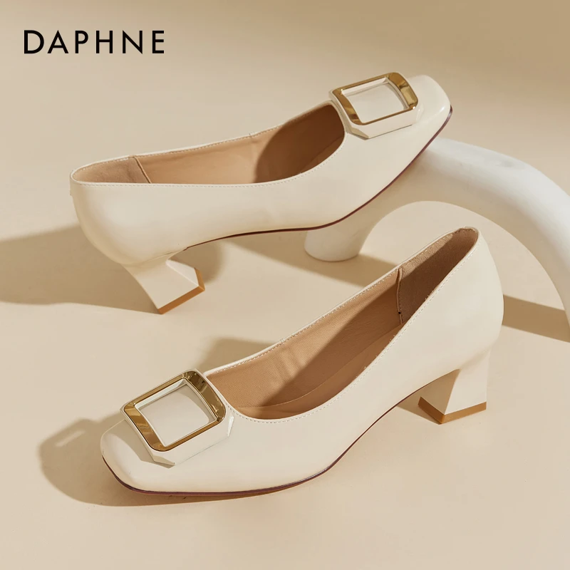 达芙妮粗跟玛丽珍鞋女夏新款方头通勤工作宴会高跟鞋时尚百搭单鞋