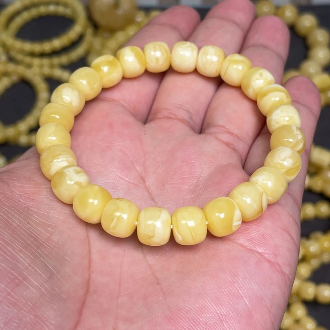 蜜蜡18K金镶嵌裸石蜜蜡手串9.5mm