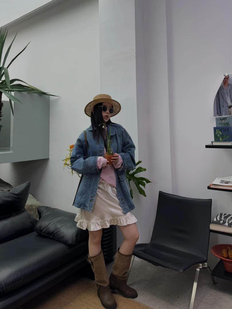 【ICE DUST】25早春JA18MG 设计师刺绣花卉牛仔工装外套