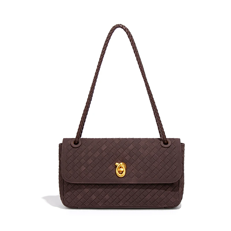 【高定】秋冬单肩腋下女包质感编织手提高级感信封包Y2588-巧克力