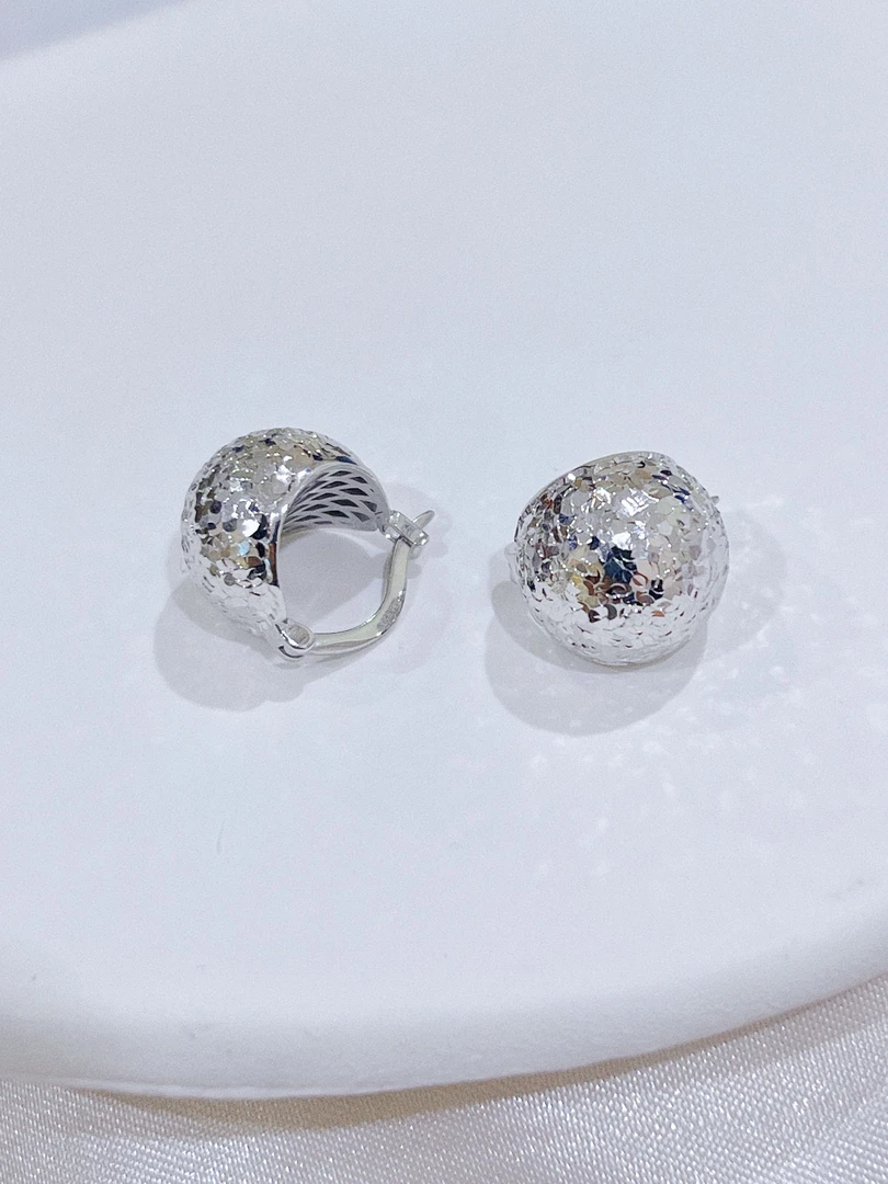 尚晶品珠宝铂金碎冰冰纹球形松果耳扣时尚爆闪百搭耳包耳饰PT950