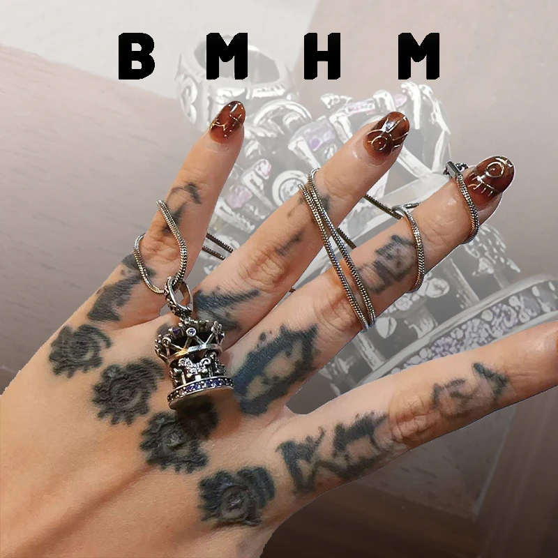 BMHM 铜合金项链 ins风复古彩虹锆石旋转木马百搭嘻哈吊坠小众