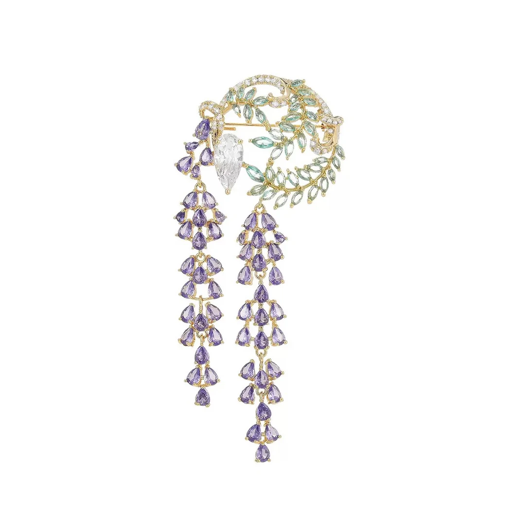 铜合成锆石胸针 1159紫藤流苏胸针