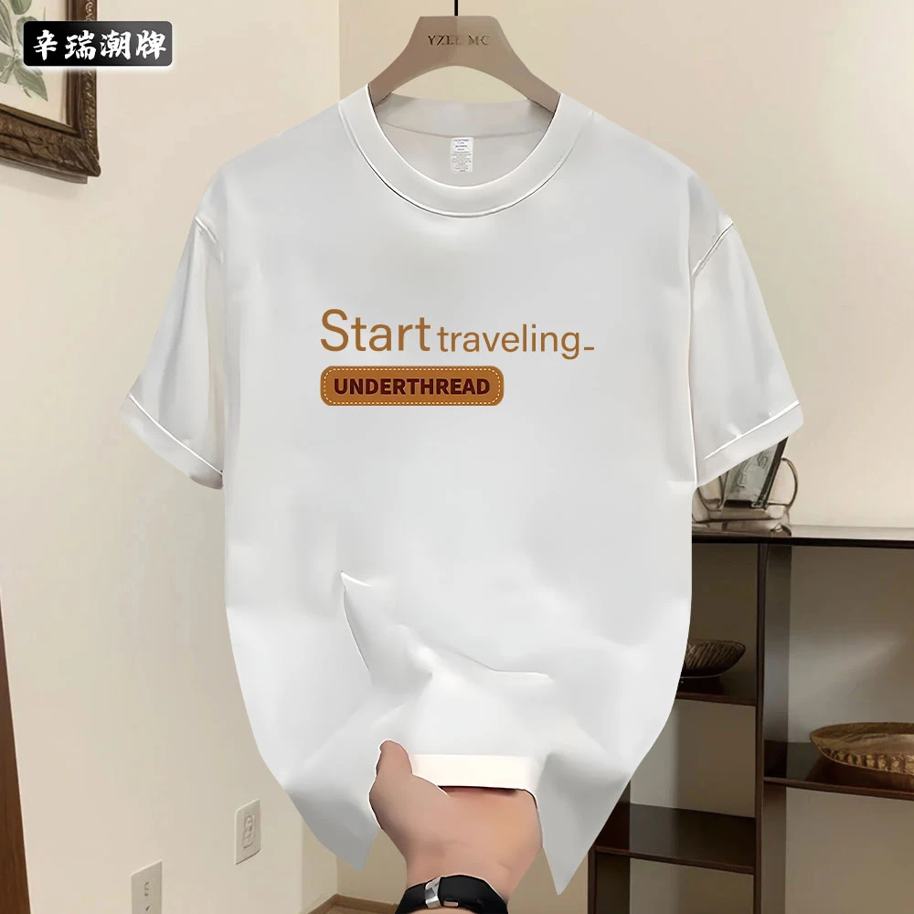 夏季复古创意小众男青年款痞帅圆领纯棉重磅短袖宽松休闲百搭上衣