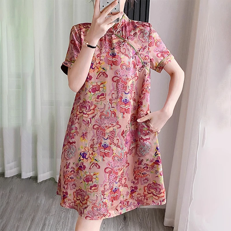 旗袍女士大码胖mm改良式中国风妈妈高考送考胖妹妹新中式连衣裙