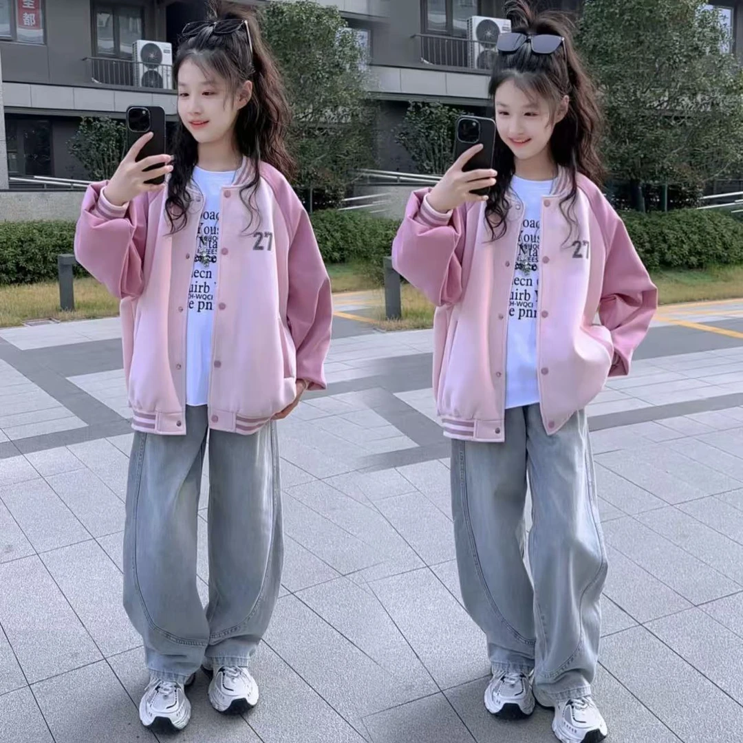 女童外套2025新春款休闲时尚衣服中大童洋气百搭棒球服韩版上衣