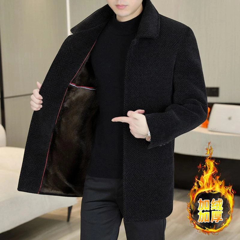 秋冬季保暖毛呢大衣男款2025新款休闲风衣中长款加绒加厚呢子外套