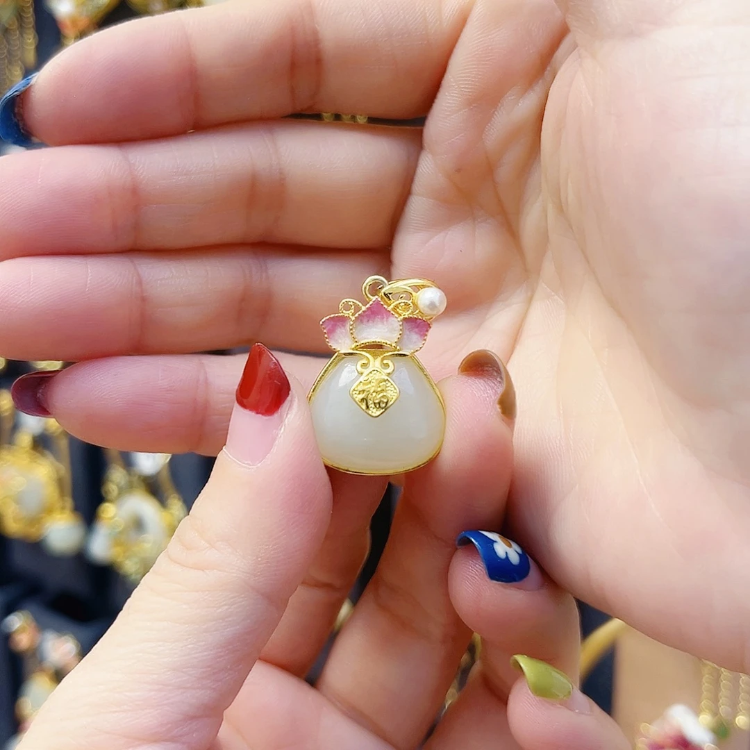 和田玉银S925镀金镶嵌颈饰