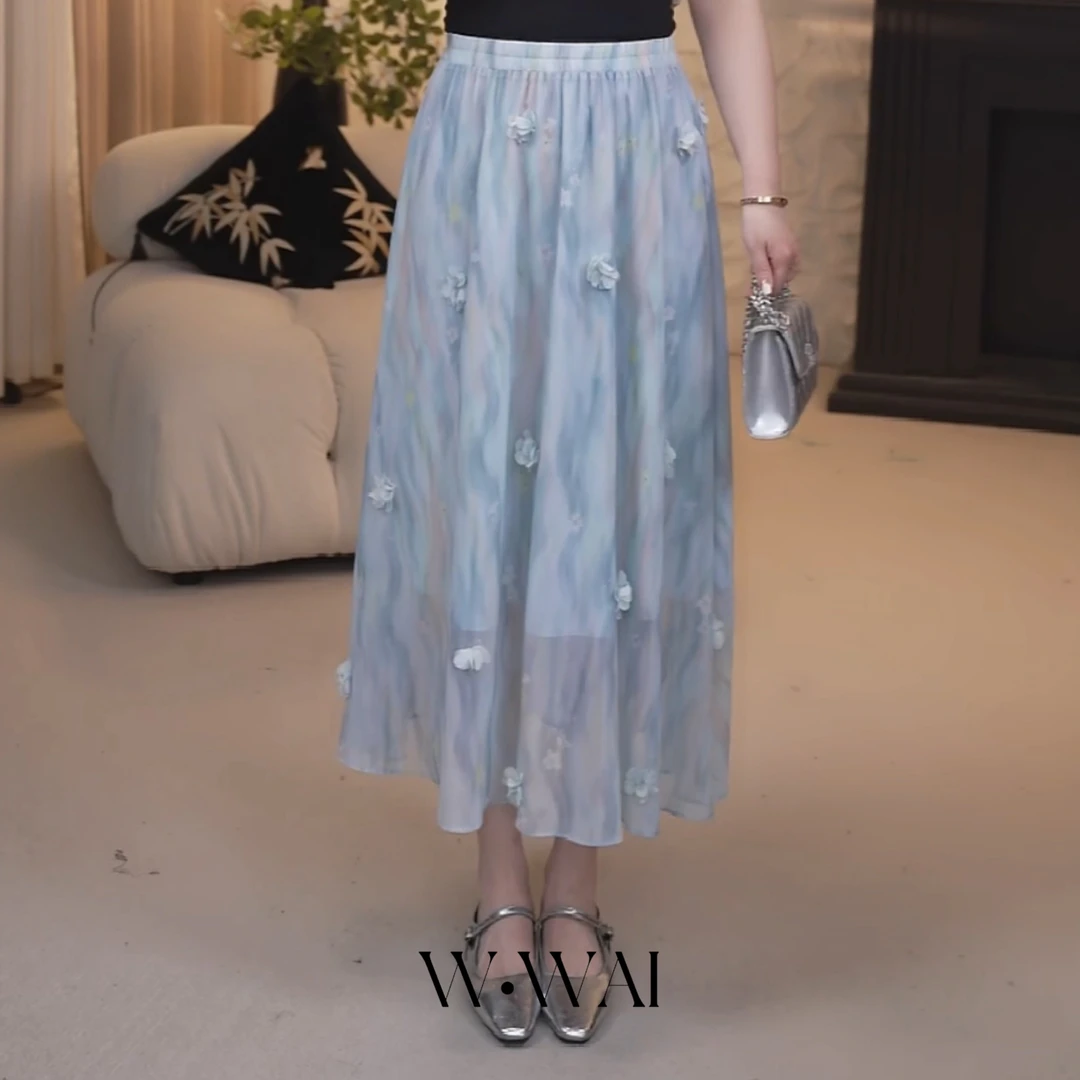 【海风】显瘦立体花朵扎染半裙 X52B462