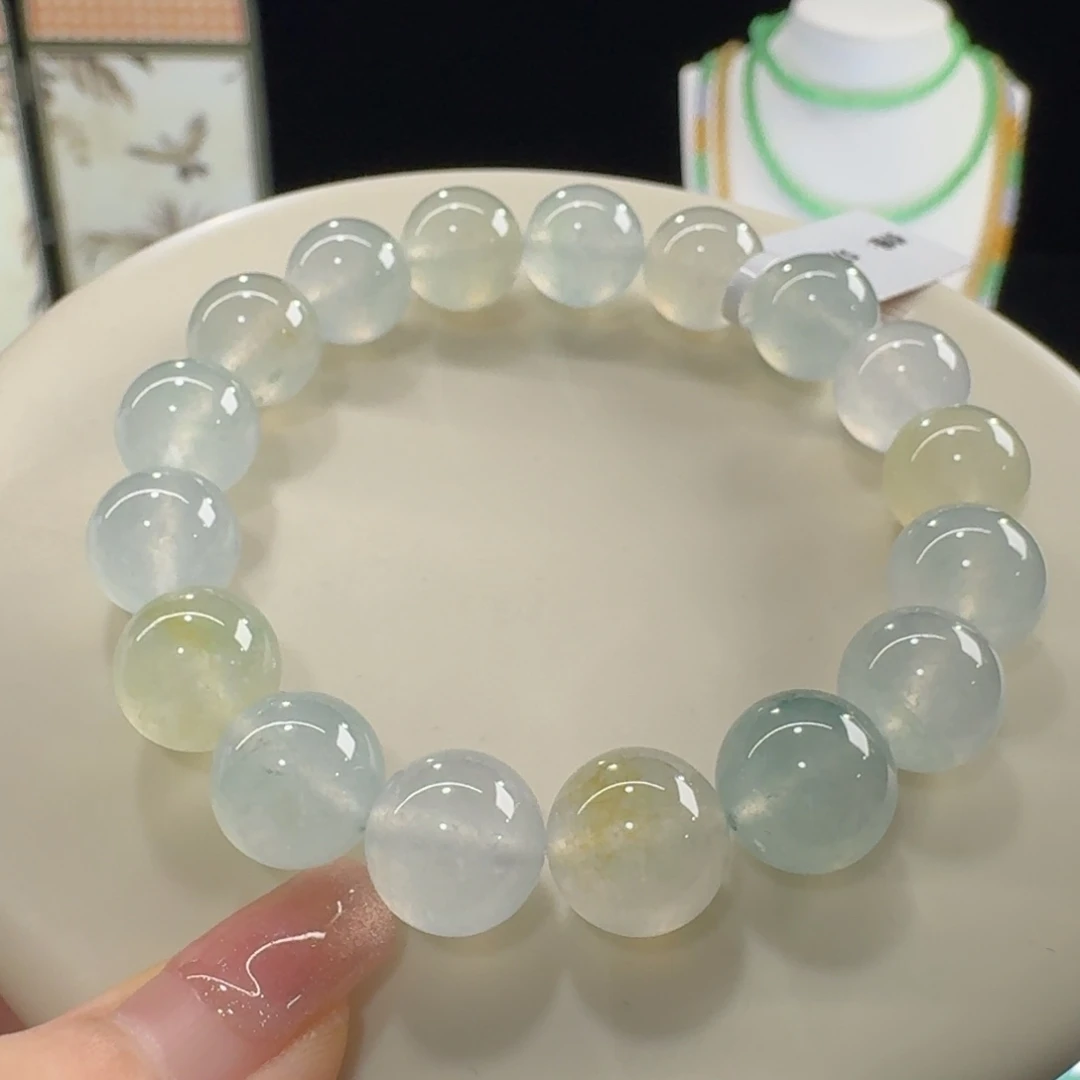 翡翠未镶嵌手链大漏！高冰幻彩串卡12 清冷风！