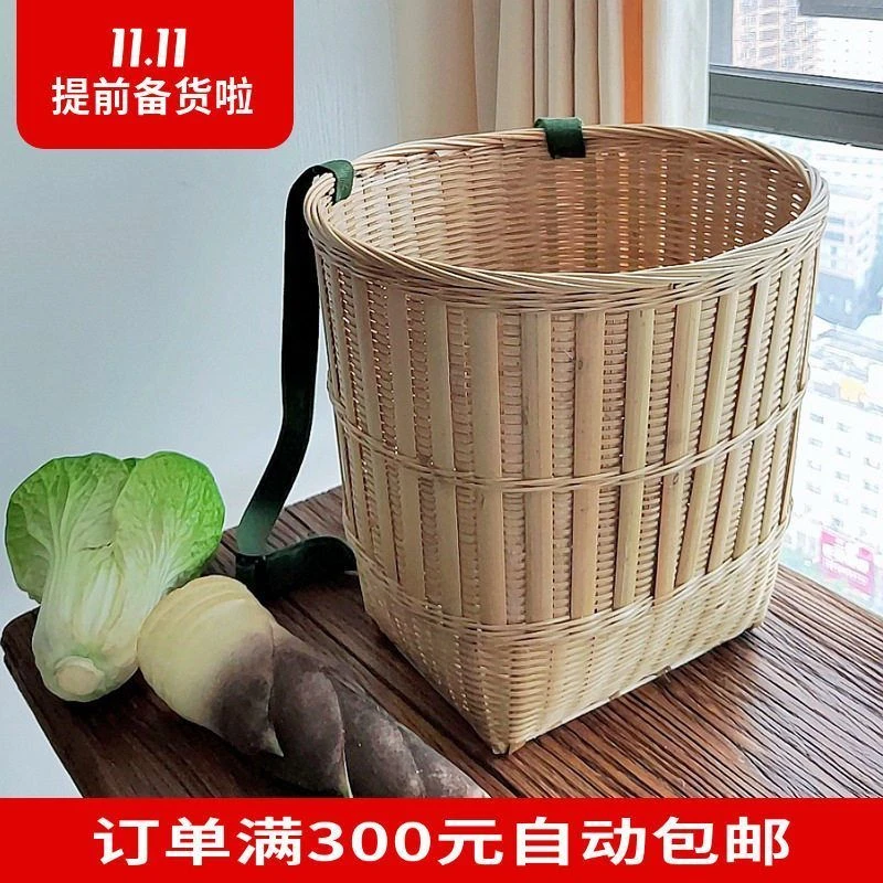传统竹编背篓加厚加固头层竹皮竹筐椭圆形竹背带可调节手工编筐