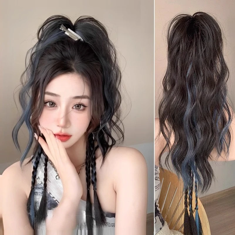 假发辫子女半扎抓夹仿真发蓬松高马尾甜酷彩色挑染拳击辫编发假发