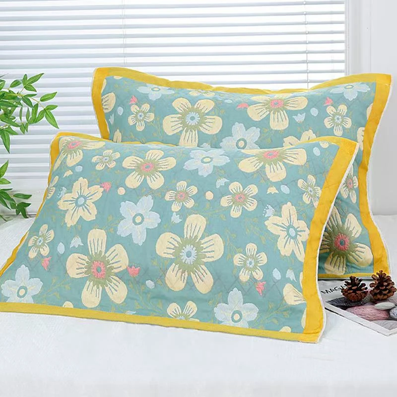 【花儿朵朵】绿色纱布成人加厚枕巾一对54*78cm±2cm剪标