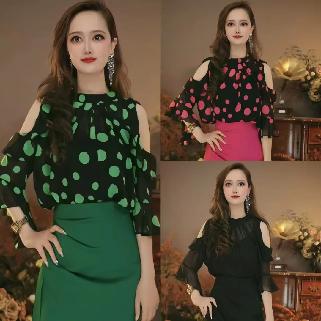 方雅816显瘦女士夏季百搭圆点短袖时尚设计感气质打底衫