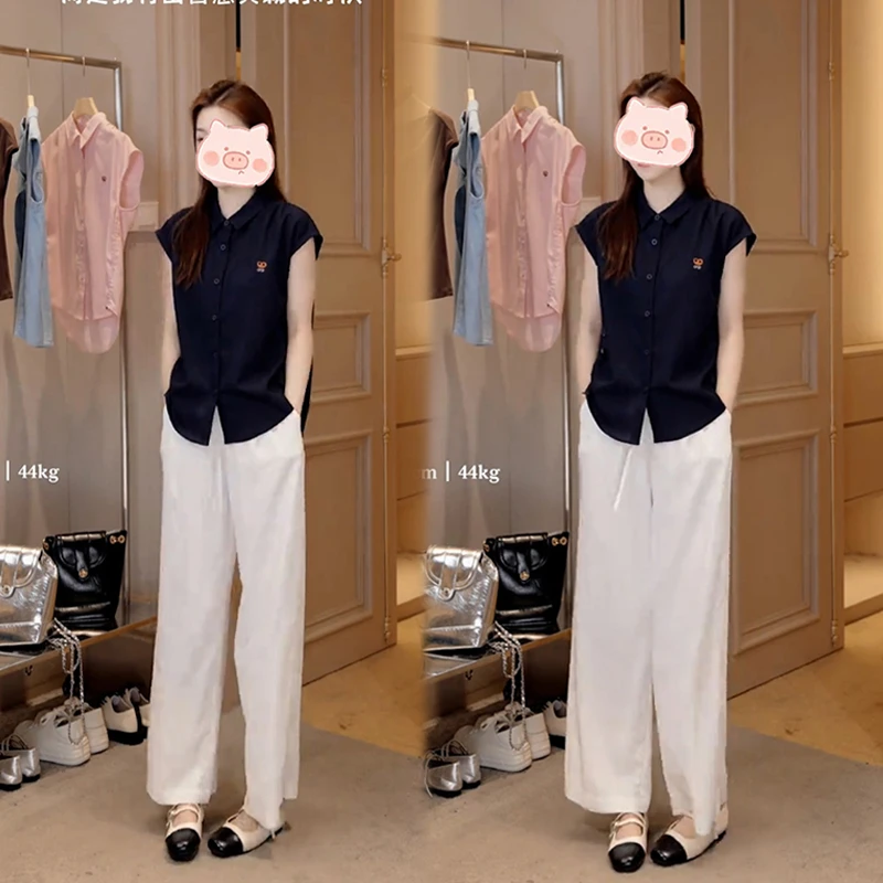 夏季新款小众休闲风短袖通勤衬衫女夏季款法式气质宽松上衣套装女