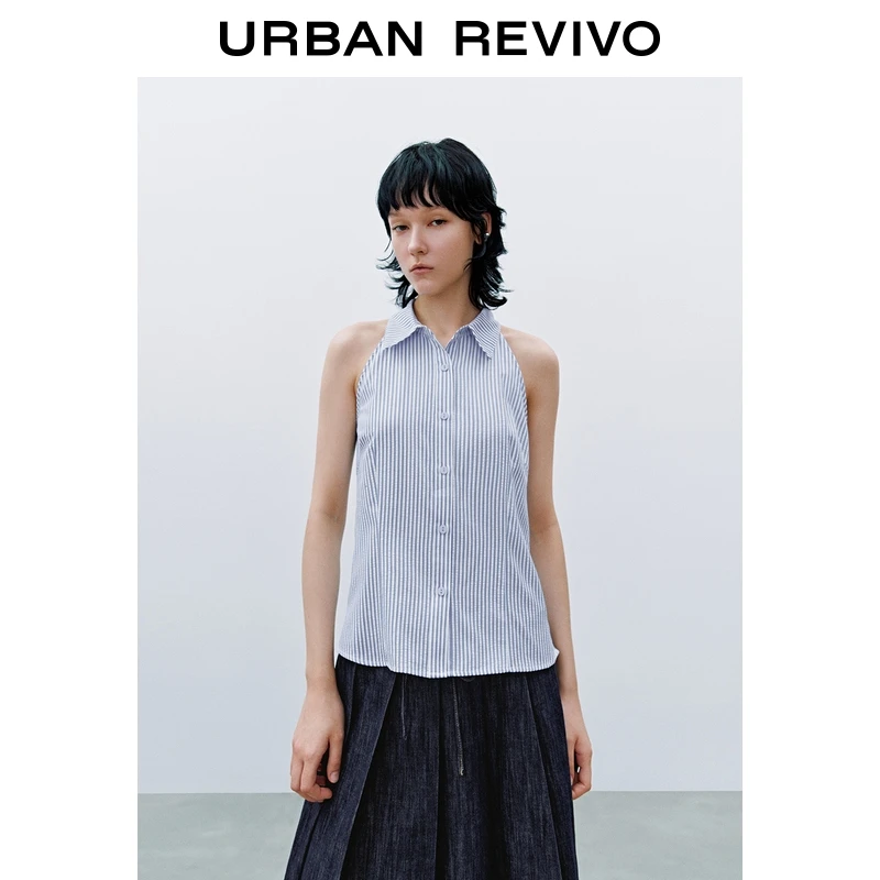 UR2025夏季新款女装时髦撞色条纹收腰绑带开襟衬衫UYU250080